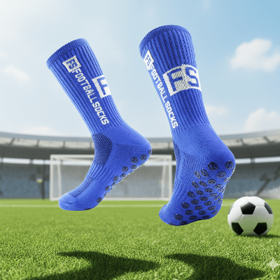 Chaussette antidérapante foot Max-Grip-All bleu avec ballon