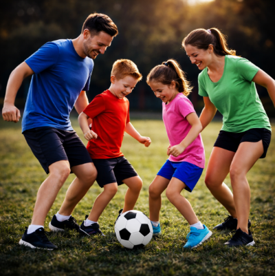 Famille  joue avec cage de foot 