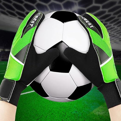 Gants pour gardien de but | MiniKeeper™ - Vert foots experts avec ballon foot blanc
