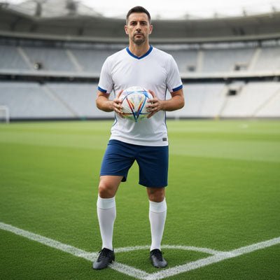 Joueur professionnel tient ballon Foot Elitet  dans ses deux mains