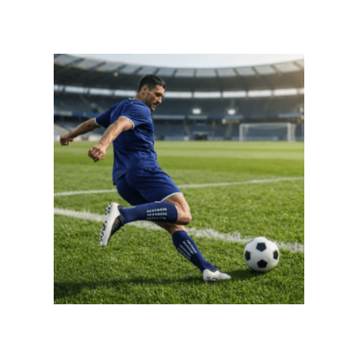 Joueur tire un ballon et porte chaussette antidérapante foot