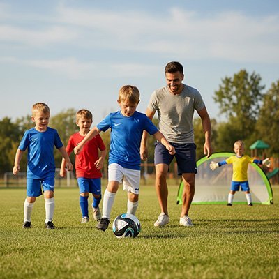 Ballon de foot enfant et papa