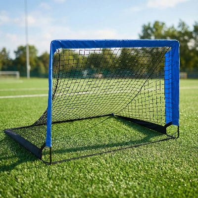cage de foot bleu sur terrain