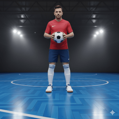 joueur de futsal porte basket foot salle 